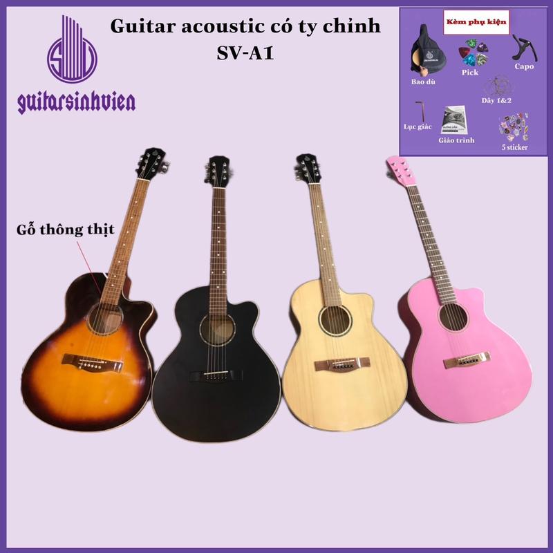 Đàn  acoustic SV-A1 có ty chống cong mặt gỗ thông - Kèm 8 phụ kiện  guitar