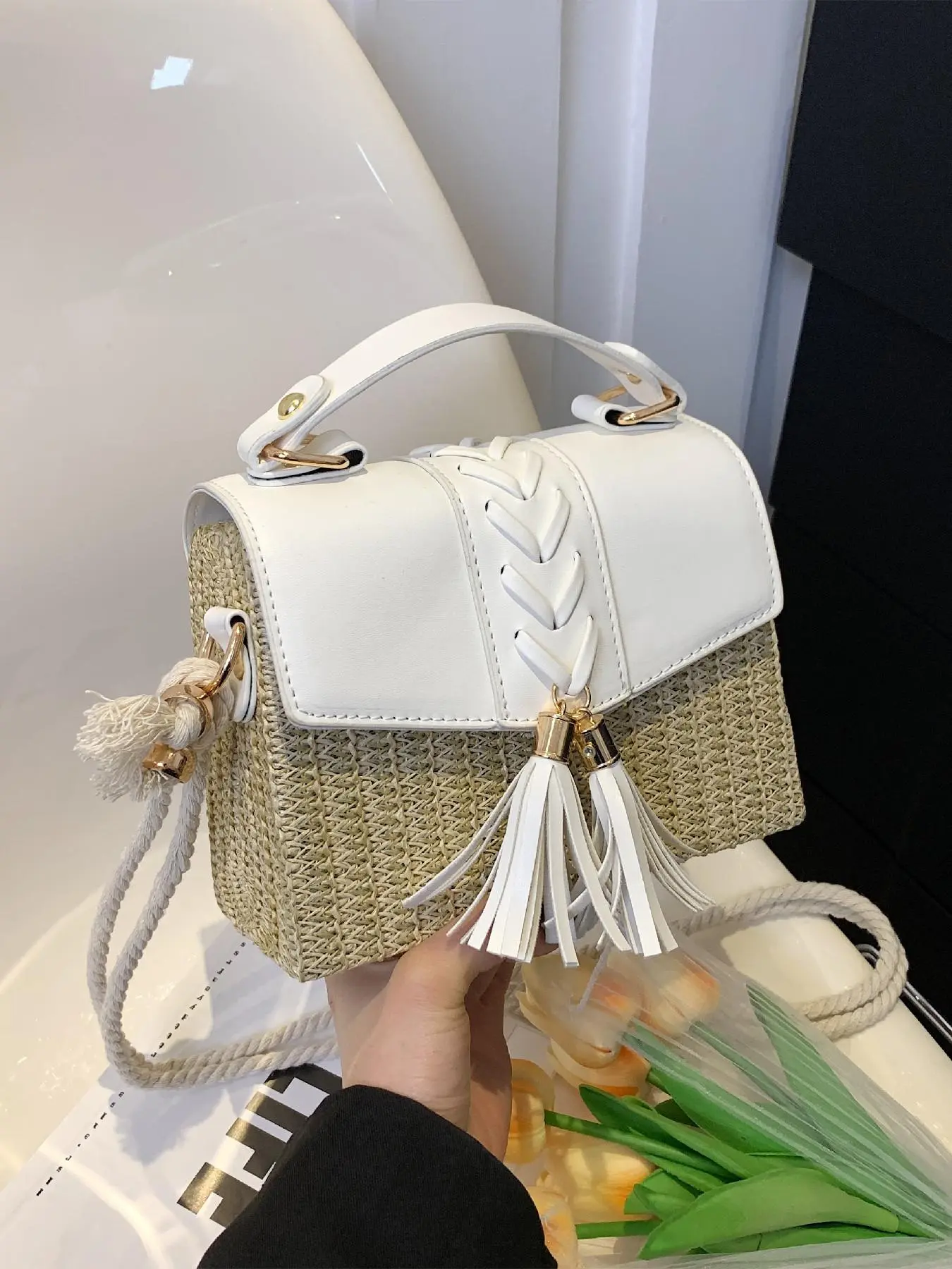 Fashionable Colorblock Straw Bag, Casual Versatile Shoulder Bag for Women, Trendy All-match Crossbody Bag for Daily Commuting