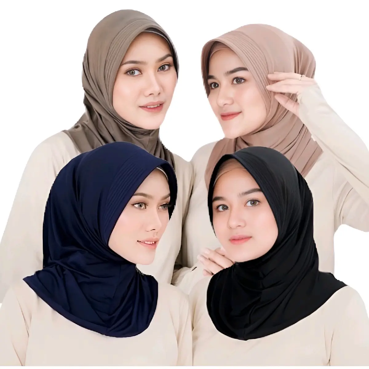 Jilbab Instan Kerudung Bergo jersey Olahraga Muslim Hitam, Putih, Coklat  Nyaman Panjang sebahu
