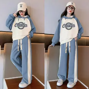 Setelan Hoodie Anak Perempuan Champion One Set Celana Kulot Strip Fashion Kids Junior Usia 3-14 Tahun