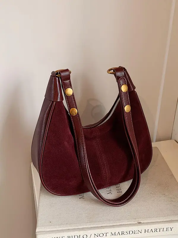 New Women's Simple Solid Color Zipper Shoulder Lux Bag, Fashionable Versatile Underarm Bag, All-match Hobo Bag for Daily Used, Bags for Women 5