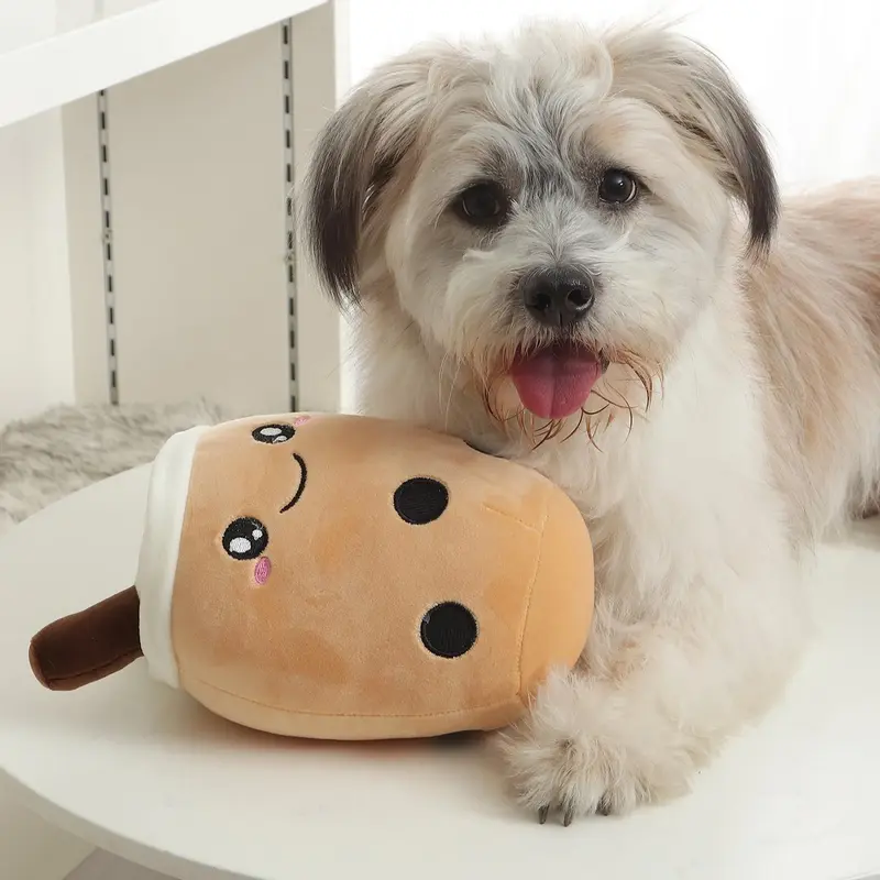 Cute Pet Bubble Tea Cup Plushie, 1 Count Cartoon Design Pet Plush Toy, Boba Milk Tea Pet Stuffed Toy 3