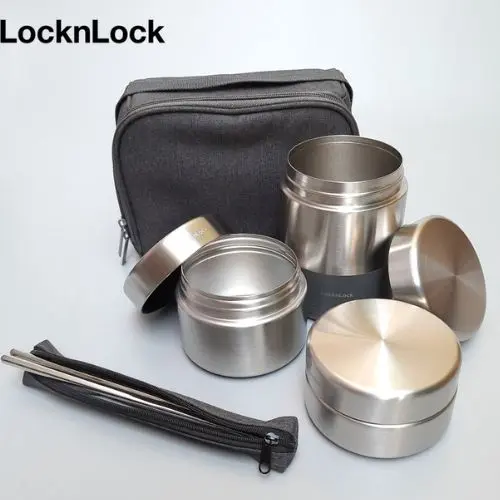 Lock&Lock Bộ Hộp Cơm Giữ Nhiệt  LHC8013, LHC8016 Gồm 3 Hộp Và Đũa (1150ml) - Hàng Chính Hãng