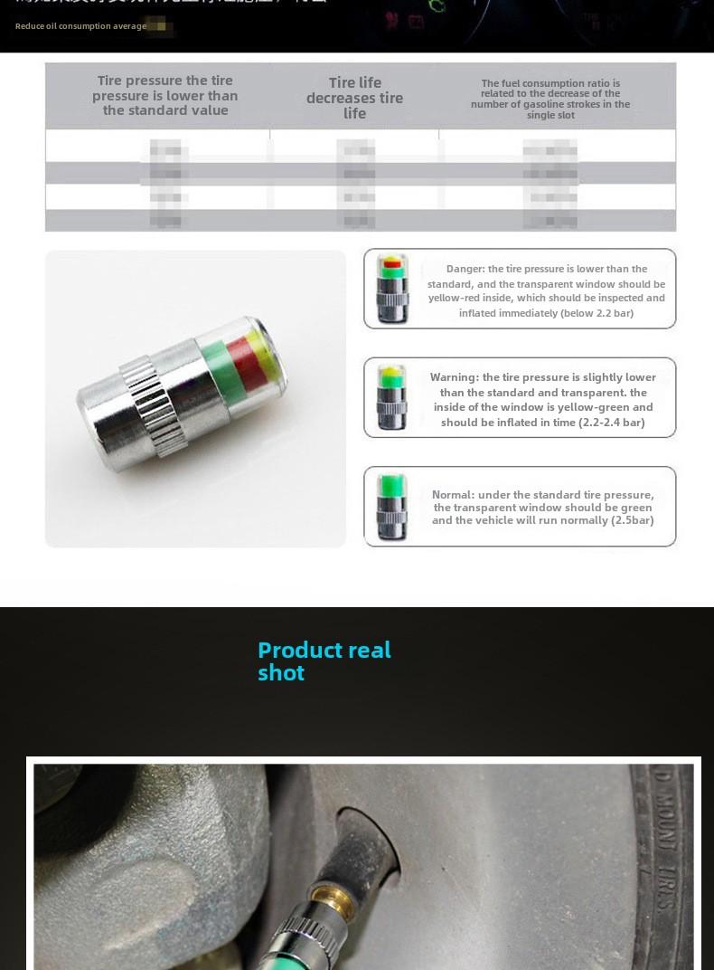Product Introduction of Car Accessories Tyre Pressure Monitoring External Valve Cover Stainless Steel Tyre Pressure Warning Cover Wireless Warning Device For Wheel Control 16