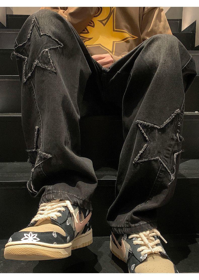 Product Introduction of Pants Men's Ins Fashionable Loose Wide-Leg American Vibe High Street Jeans Men's Fashionable Fried Street Ruan Shuai Straight Men's Pants Sneaker 40