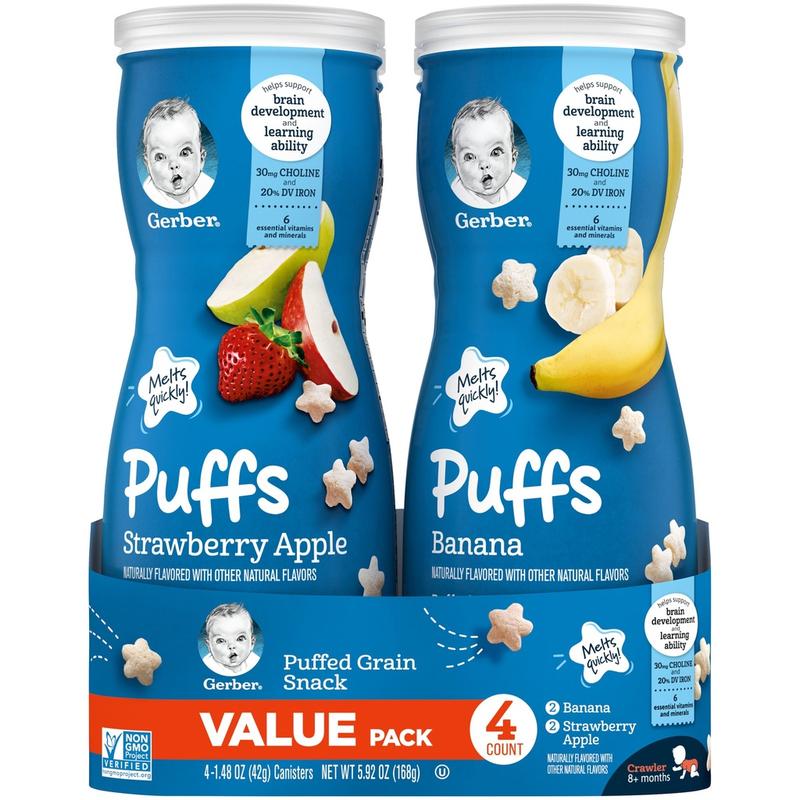 TẶNG THÙNG ĐỰNG ĐỒ CHƠI Bánh Gerber Puffs sao ăn dặm cho bé bánh gạo Ăn Vặt