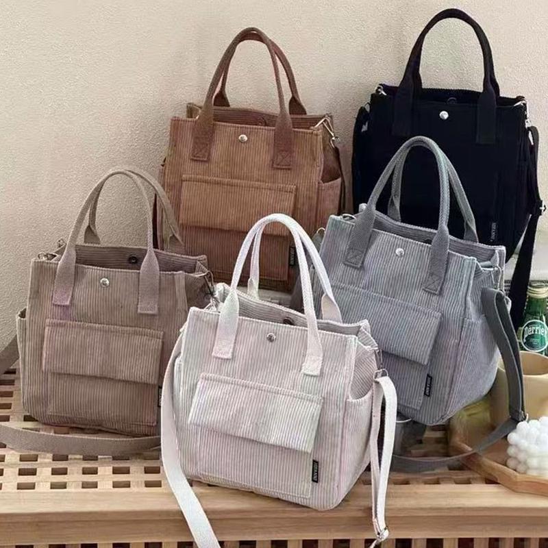 Portable Solid Color Single Shoulder Bag Multi Pocket Corduroy Messenger Bags Large Capacity Simple Versatile Crossbody Bag for Women 1