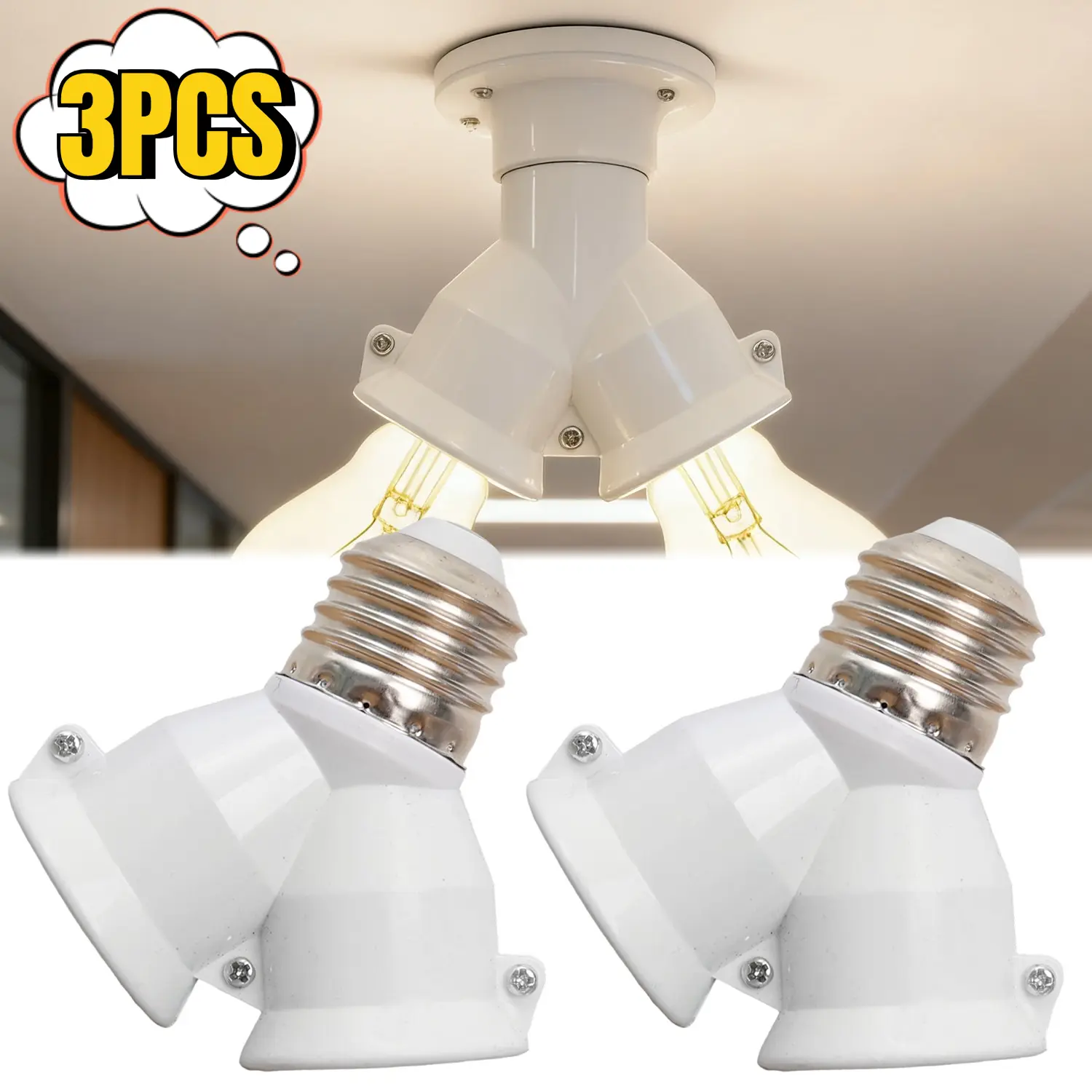3/1PCS E27 Base Socket Splitter E27 to E27 LED Bulb Lamp Holder 2in1 ...