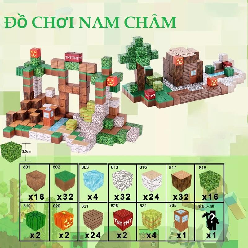 Bộ đồ chơi xếp gạch Khối Nam Châm Minecraft DIY khối xây dựng- đồ chơi giáo dục trẻ em 0