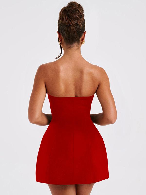 Christmas Gift Women's Solid Color Strapless A Line Dress, Fashion Casual Short Dress for Party Club Dating Wear, Women Dress for Summer Valentine's Day, gift 4