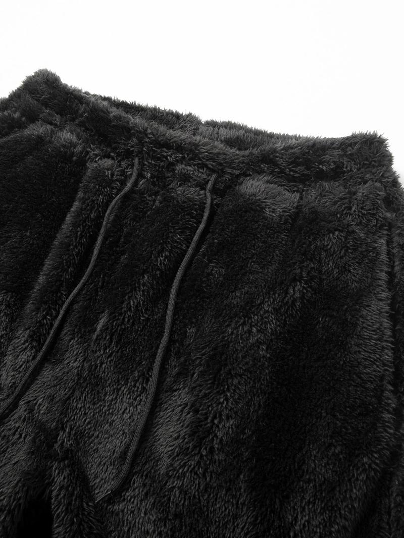 Product Introduction of Men's Solid Plush Fleece Hoodie & Drawstring Waist Pants Two-piece Set, Casual Regular Fit Long Sleeve Hooded Sweatshirt & Pocket Trousers for Fall & Winter, Men's Two-piece Outfits for Daily Wear 7