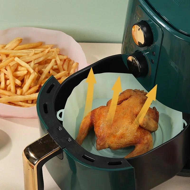 Product Introduction of Air Fryer Pan Silicone Basket Airfryer Oven Baking Silicone Tray Reusable Airfryer Pot Pan Liner Mold Pizza Fried Chicken Tools 4