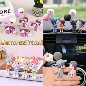 Dekorasi Mobil/Ornamen Miniatur Multi Motif Pasangan Mesra/Miniatur Pasangan Kekasih Mobil Patung Kelinci Couple Love