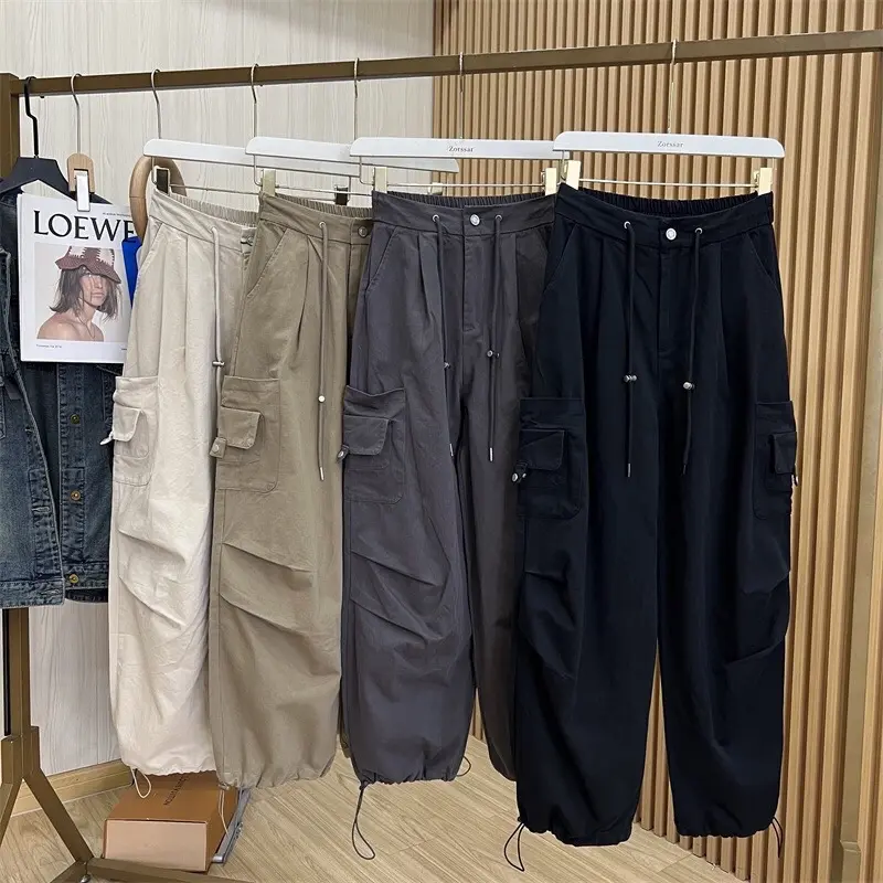 Quần túi hộp kép, 4 size, chất kaki mềm, nam nữ mặc được  Thông thường Kem Menswear Nhung Pants Cargo