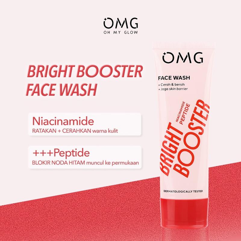 OMG Oh My Glow Bright Booster Face Wash 50ml & 100ml - Untuk Semua Jenis Kulit - Membersihkan Hingga ke Pori Tanpa Membuat Kulit Kering, Mencerahkan, Menjaga Skin Barrier - Micellar Powered Technology - Mengandung Niacinamide + Peptide 1