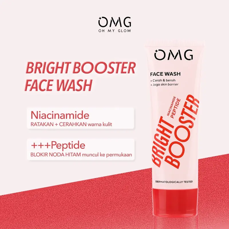 OMG Oh My Glow Bright Booster Face Wash 50ml & 100ml - Untuk Semua Jenis Kulit - Membersihkan Hingga ke Pori Tanpa Membuat Kulit Kering, Mencerahkan, Menjaga Skin Barrier - Micellar Powered Technology - Mengandung Niacinamide + Peptide 1