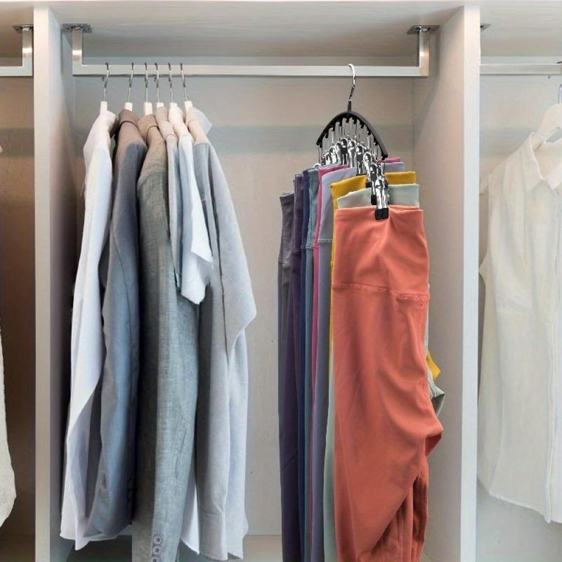 Product Introduction of Stainless Steel Leggings Hanger, 2 Counts Space Saving Curved Hanger with 10 Clips, Pants Socks Hanger for Clothes Shops, Home Organizer 2