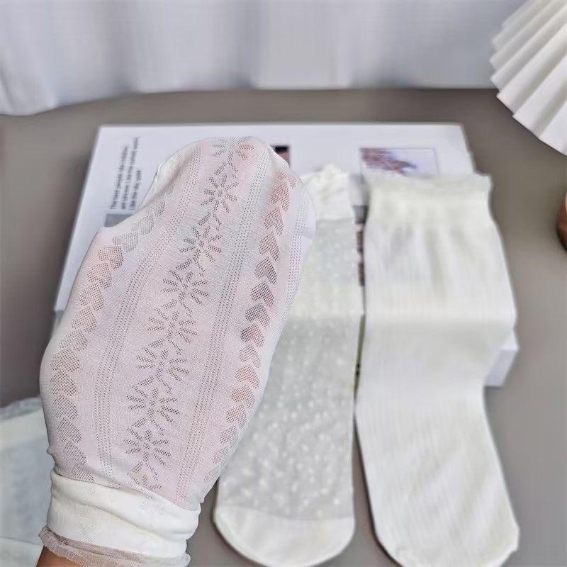 Tất cổ cao nữ phối bèo trong siêu mỏng màu kem be tất thoáng khí TAT01 4