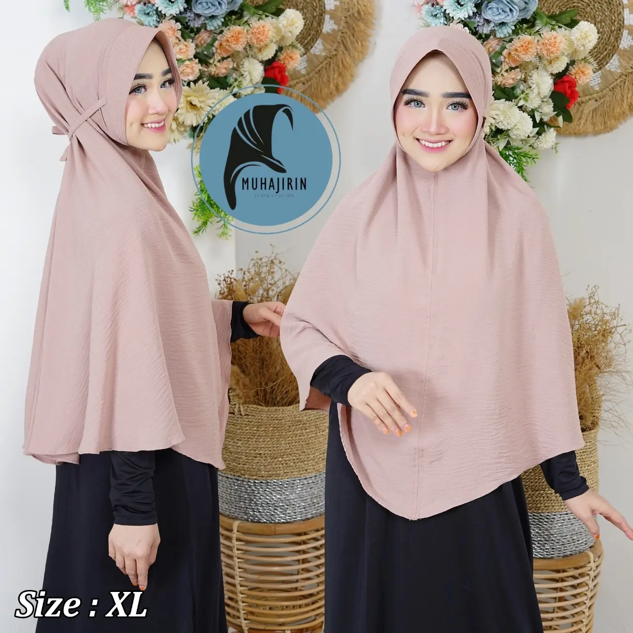 (100k Get 3) Muhajirin Hijab - hijab bergo instan MARYAM crinkle AIRFLOW Pad TALI/ SIZE XL Kerudung muslim panjang tebal Cantik nyaman