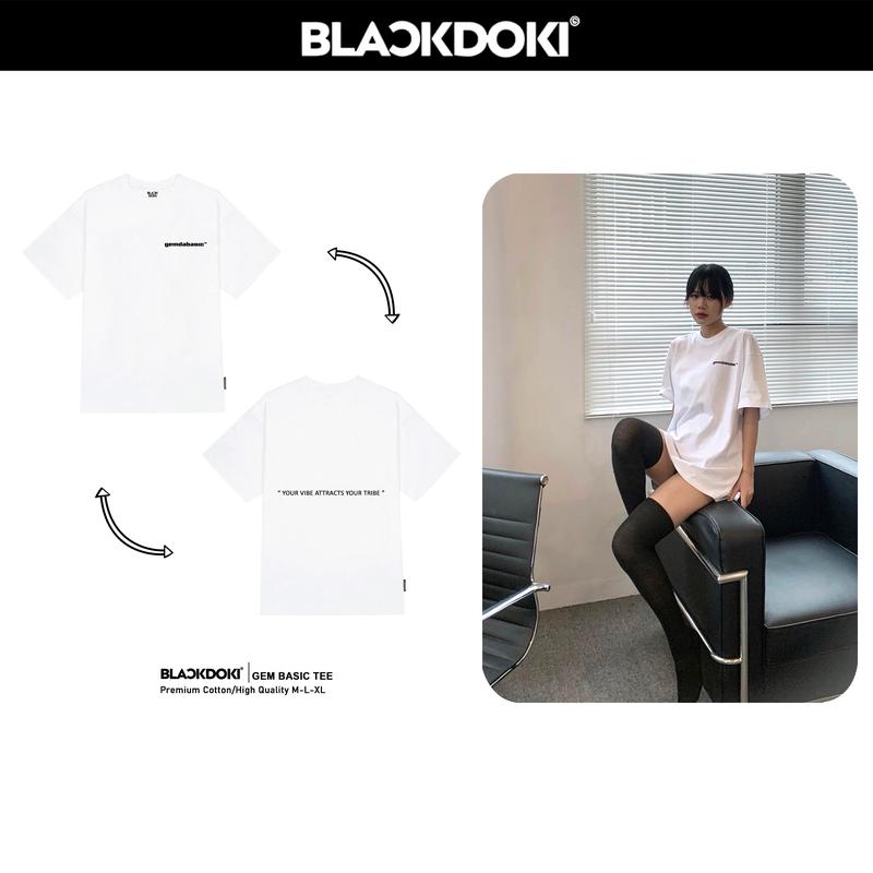 Áo thun nữ BLACKDOKI-GEM BASIC , áo phông basic hiện đại cá tính chất cotton dày dặn oversize Top Cổ Tròn Women Trắng