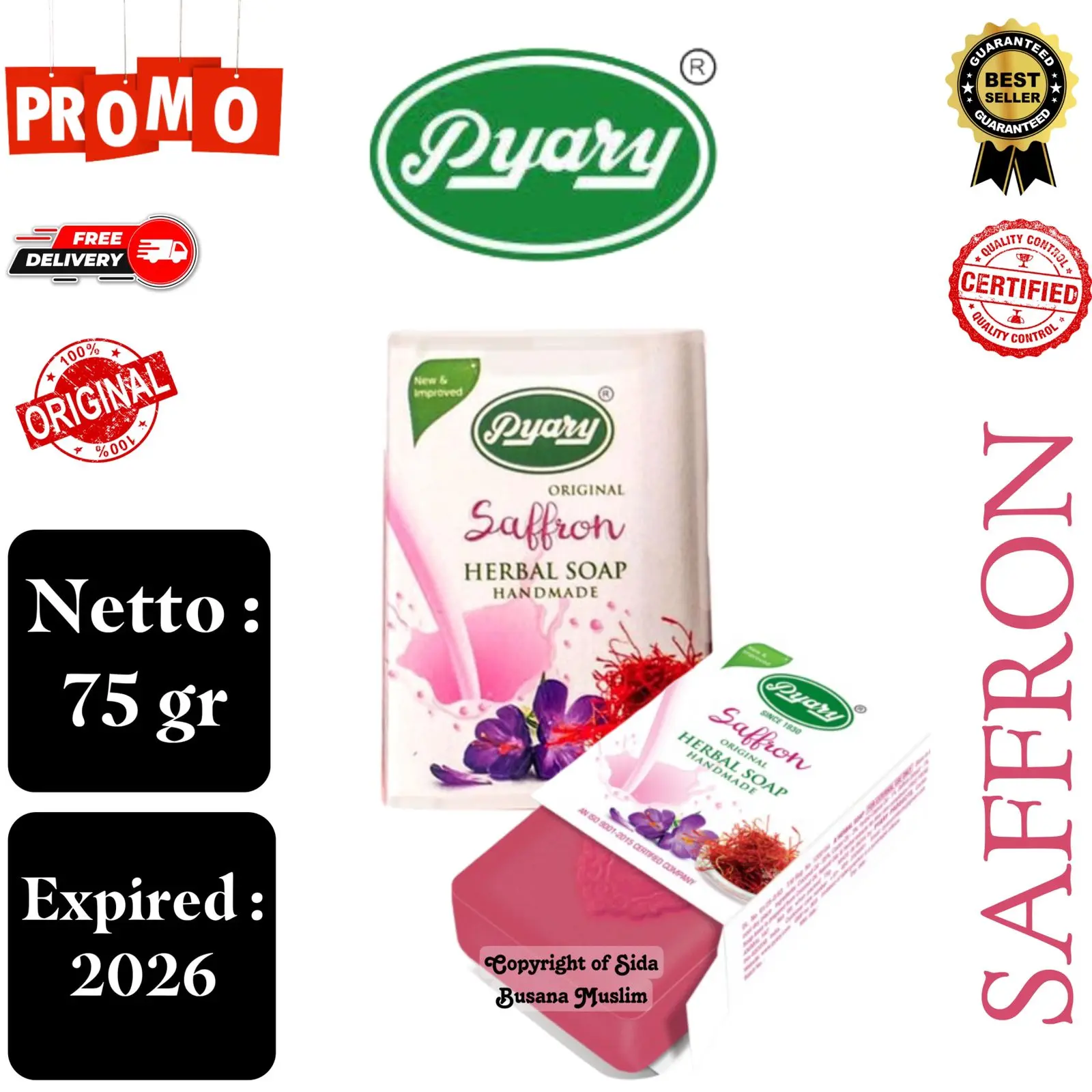 Sabun Arab Pyary Saffron Soap 100% Original