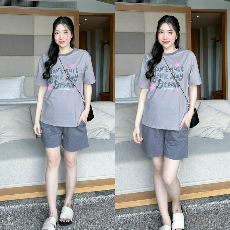 Set đồ bộ bầu Dream vải thun cotton in hình quần có chun điều chỉnh