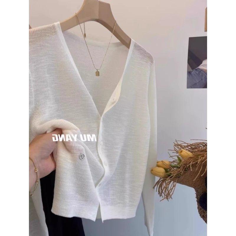 Áo Cardigan Chống Nắng, Chất Liệu Lụa Lạnh Trắng, Áo Khoác Dệt Kim Mỏng, Khăn Choàng Nữ, Thích Hợp Cho Mùa Hè, Có Thể Mặc Với Váy Yếm Áo Mặc Bên Ngoài, Áo Che Mặt