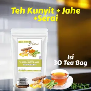 SEHATKUHERBAL TEH KUNYIT,JAHE & SERAI Herbal Tea Isi 30 Teh Celup