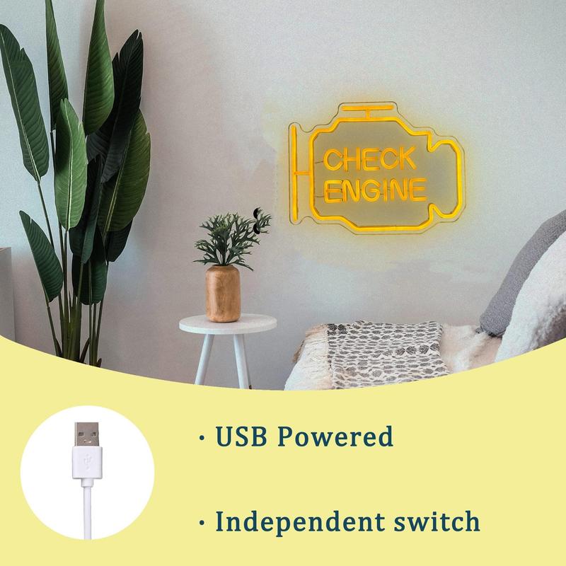 Product Introduction of Check Engine LED Neon Sign, USB Powered LED Wall Mounted Art Light, Glowing Ambient Light for Bedroom Game Room and Party Decoration 4