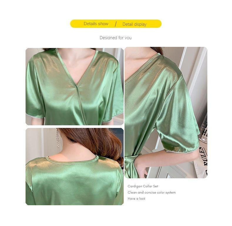 Product Introduction of Pajama women's summer short sleeved two-piece set, ice silk sweet Japanese style can be worn outside, spring and autumn home clothes, summer imitation silk Nightwear Womenswear Lingerie Loungewear Homewear Pjs Basic Minimalist 24