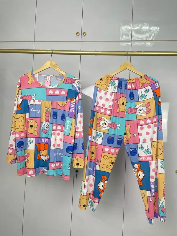 Paket 2 PCS Setelan Piyama Wanita lengan Panjang Jumbo 4