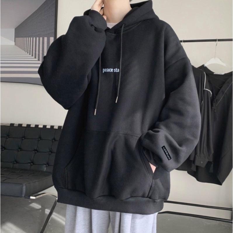 Áo Khoác HOODIE nỉ bông mũ to 2 lớp Unisex form rộng in Silicon dẻo PEACE STAR 2