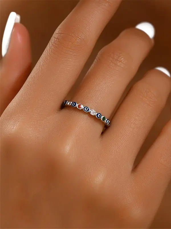 925 Sterling Silver Fashion Evil Eye Design Ring, Casual Simple Accessories for Women, Simple Jewelry for Party, Daily Decor, Trendy All-match & Exquisite Jewelry for Birthday Gift 3
