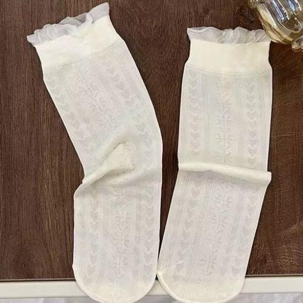 Vớ Mùa Hè, Chất Liệu Lụa Lạnh Vớ Ngắn, Siêu Mỏng, Vớ Không Gót, Có Viền Ren, Dành Cho Nữ, Vớ Mù Dính, Phong Cách Lolita Lưới, Thấm Hút Mồ Hôi, Vớ Trơn 2