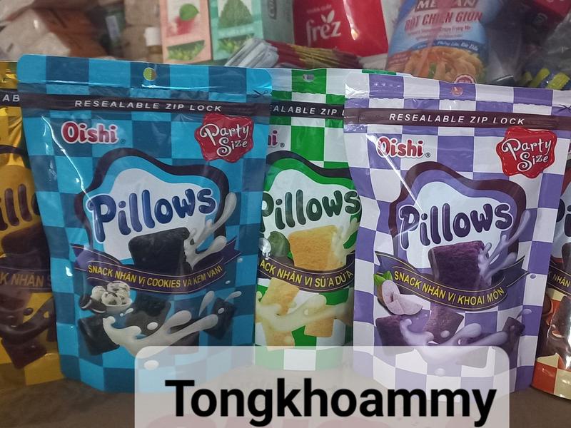 Bánh Pillows snack của oishi nhân sữa dừa/ socola/ cookies và vani/ socola vị hazelnut 85g túi zip