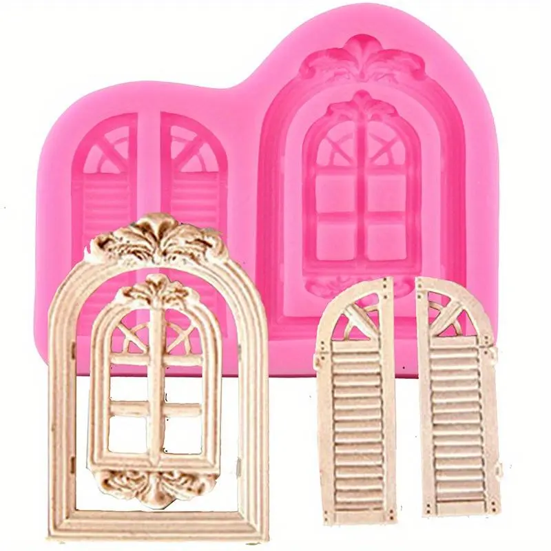 Vintage Window Door Shaped Silicone Mold, 1 Count Cake Decorating Mold, Cupcake Candy Chocolate Mold, Baking Accessories for Home Kitchen 0