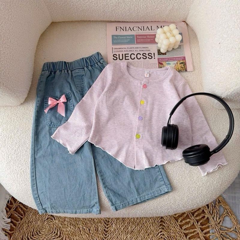 Set quần jean mềm áo zip vạt chéo cúc màu xinh cho bé gái quanao daitay Cho Bé gái 6
