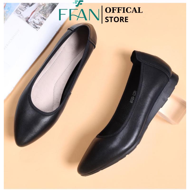  Giày tiếp viên hàng không nữ  da thật  búp bê mũi nhọn công sở bít mũi bệt da mềm mại FFAN STORE Cao Su Shoes 
