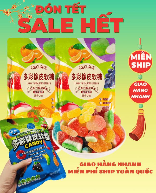 Kẹo Dẻo Trái Cây Gấu Gummi Đầy Màu Sắc Đồ Ăn Vặt Chíp Chíp Food Snack Candy Thức Ăn Viên Kẹo Phủ Đường kẹo chip cuộn