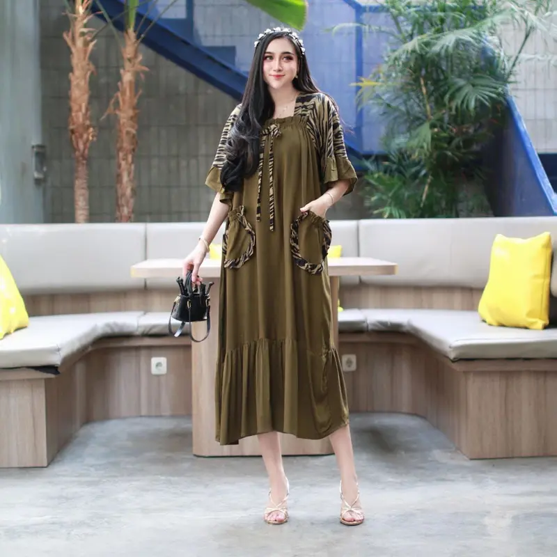 TERBARU // DASTER ANDIN ARAB FUJI LEOPARD DRESS || RAYON SUPER GRADE A ORI || MODEL KEKINIAN DEPAN KERUT LD 120 3