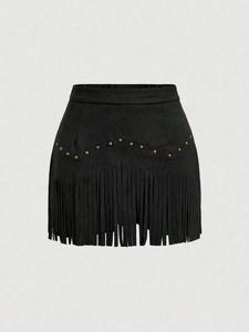 Falda corta con flecos para mujer, falda elegante de color sólido con cierre para uso diario, partes de abajo para damas para todas las estaciones