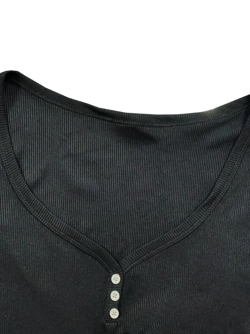 Product Introduction of Women's Solid Button Front Crop Tee & Elastic Waist Shorts Set, Casual Long Sleeve V Neck Top & Shorts Two Piece Set For Daily Wear, Ladies Clothes For All Seasons 9