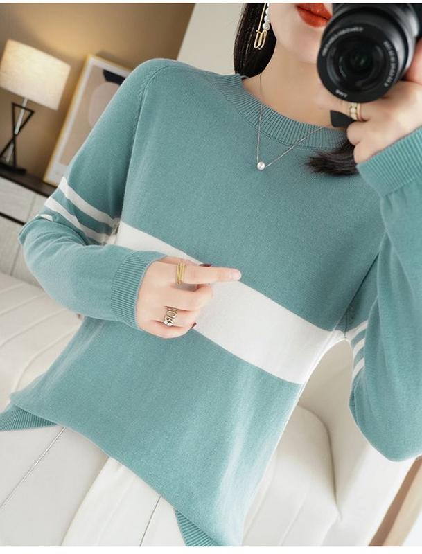 Product Introduction of Autumn new women's cotton sweater loose slim fit round neck multicolor sweater Western style inner wear bottoming shirt fashion tops 22