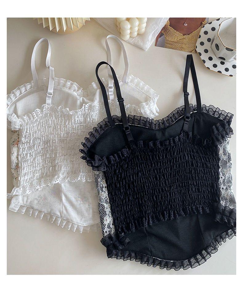 Product Introduction of Sexy lace floral cami top for women-sweet vintage slim fit tank with ruffle trim, adjustable straps, sleeveless bustier blouse, elegant floral print, versatile summer outfit for casual or layering Womenswear Lingerie Comfort Short 4