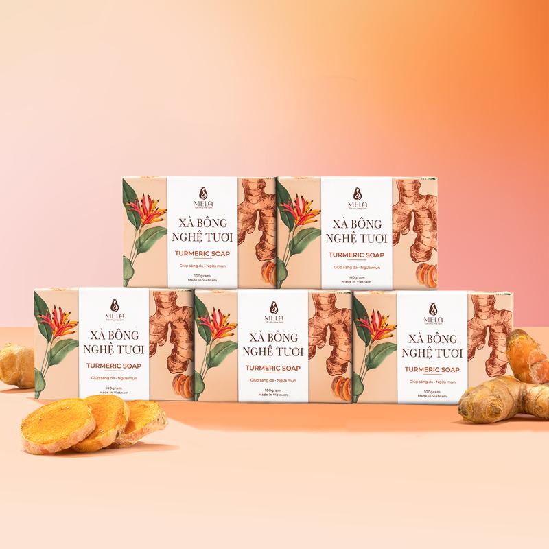 Combo 5 Xà bông nghệ tươi Mela tặng kém 3 túi tắm - Giúp sáng da và ngăn ngừa mụn ML26