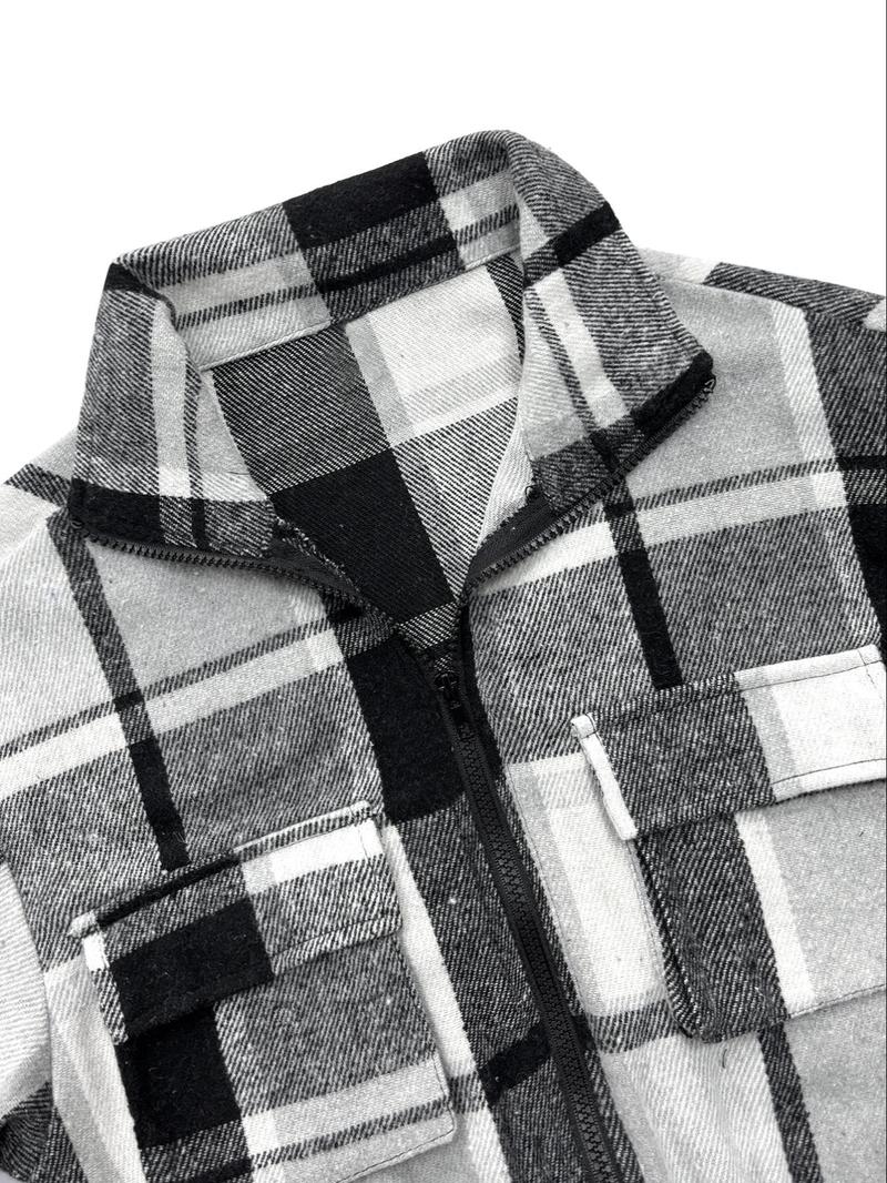 Product Introduction of Women's Plaid Print Zip Up Pocket Crop Jacket, Casual Long Sleeve Collared Outerwear for Daily Wear, Ladies Clothes for All Seasons 4