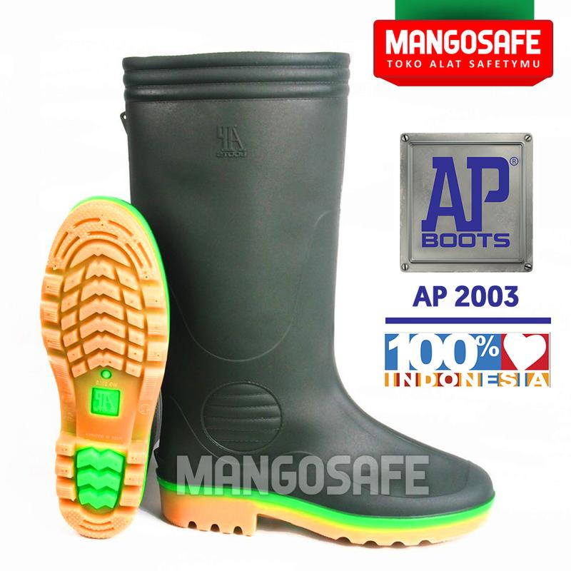 AP Boots 2003 Tricolor Hijau /  APBoots Sepatu Karet PVC Boot Hujan Tinggi Anti Air / Sepatu Lab Proyek Pabrik Kebun Waterproof Green 3