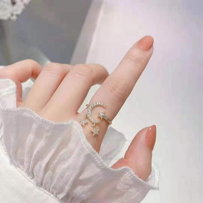 Product Introduction of Lynnroman Japanese Style Mild Luxury Star Moon Ring Female South Korea Fashion Open Ring Temperament Index Finger Ring Special-Interest Design 2