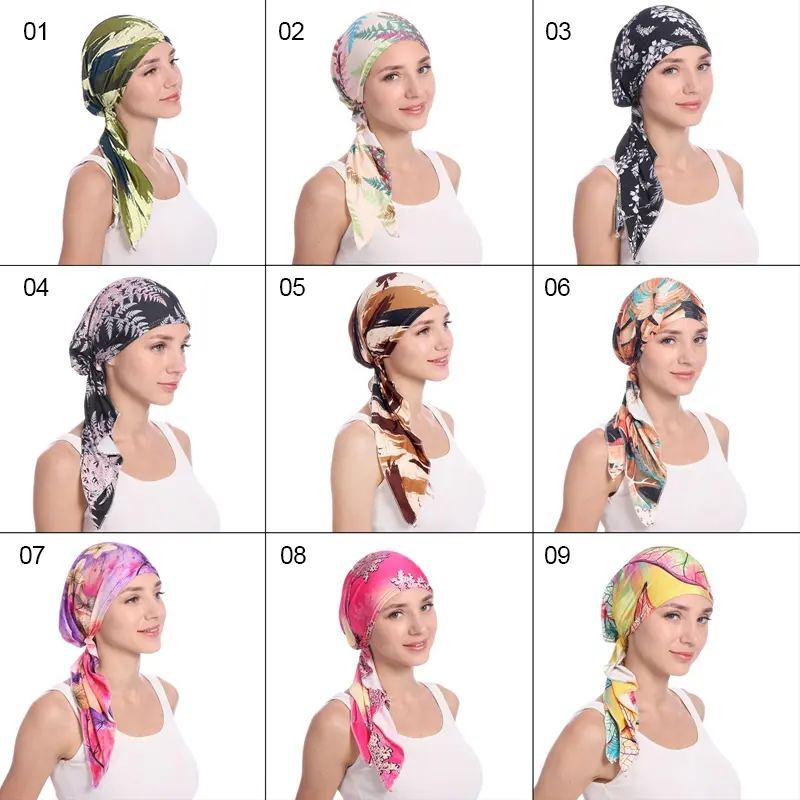 Women's Hijab Cancer Chemo Caps Flower Print Turban Cap Elastic Cotton Hijab
