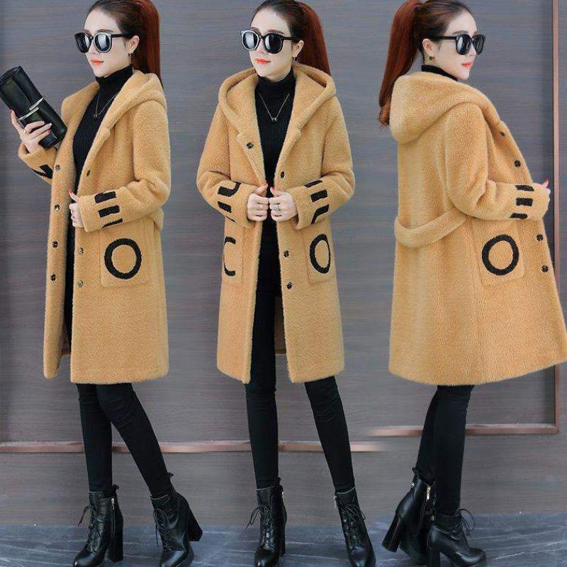 Áo Hoodie Dài Tay Phong Cách Hàn Quốc, Cho Mùa Thu / Đông Của Mẹ, Áo Khoác Lông Cừu Giả, Cỡ Trung Bình Đến Dài, Áo Cardigan In Hình Thời Trang, Áo Khoác Lớn 5